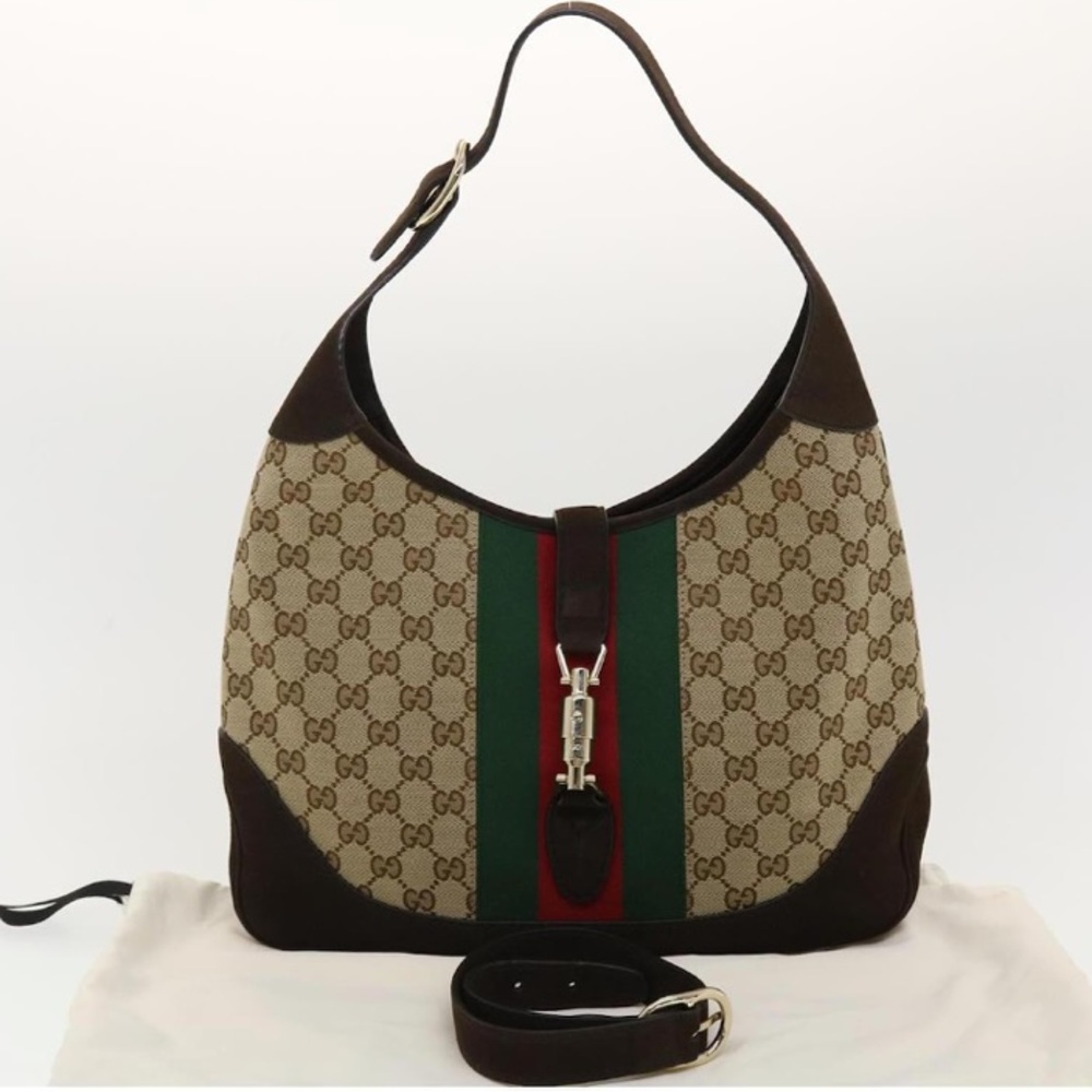💎 ✨BEAUTIFUL ✨💎 Brown GG Canvas and Nubuck Leather Jackie Web Hobo crossbody